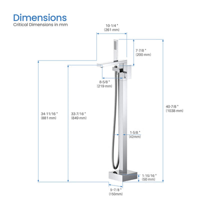 Quadra Floor Mount Tub Filler With Hand Shower - CTF-3002