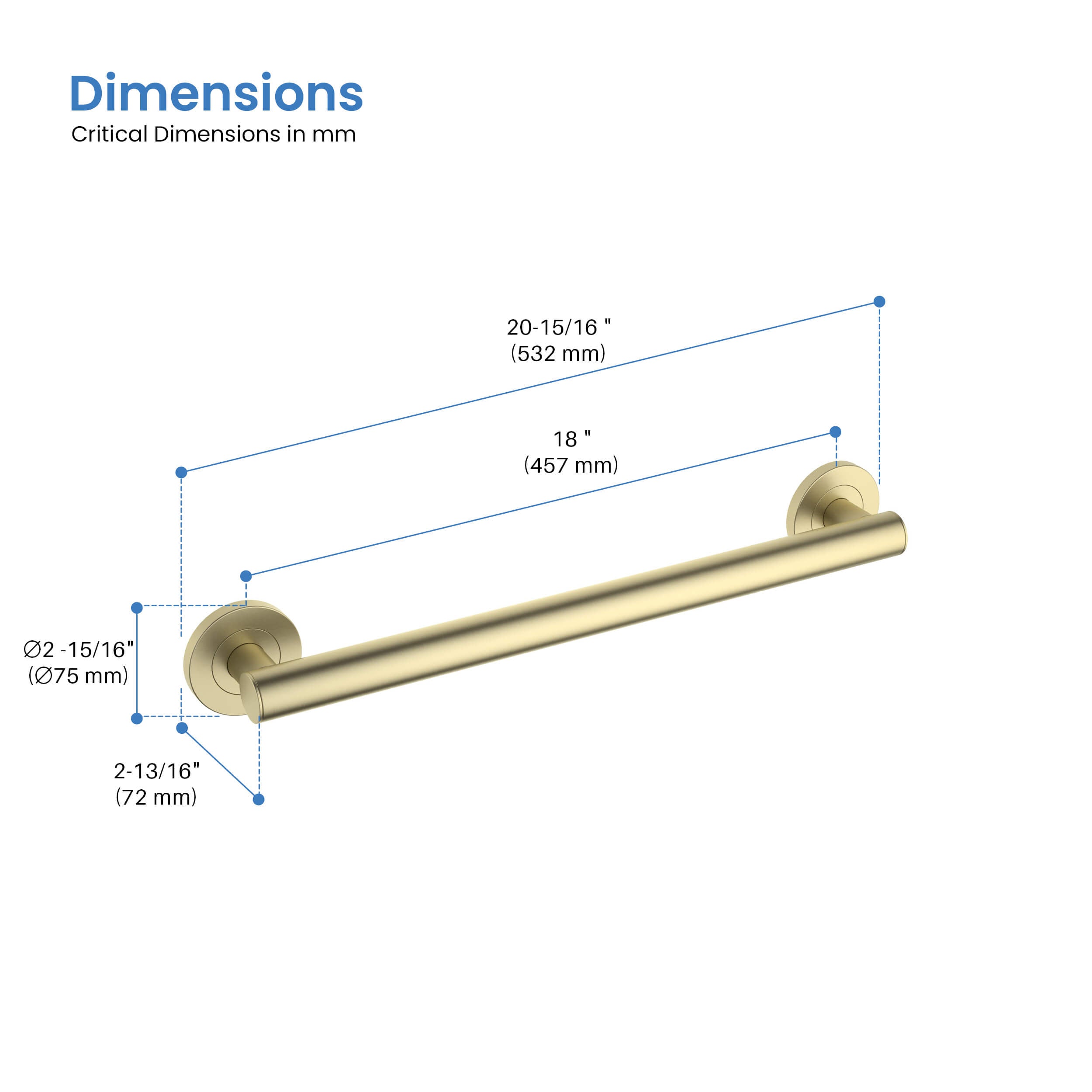 18" Stainless Steel Bathroom Safety Grab Bar - CGB-1118  - Shop at Home Craft Studio - 6