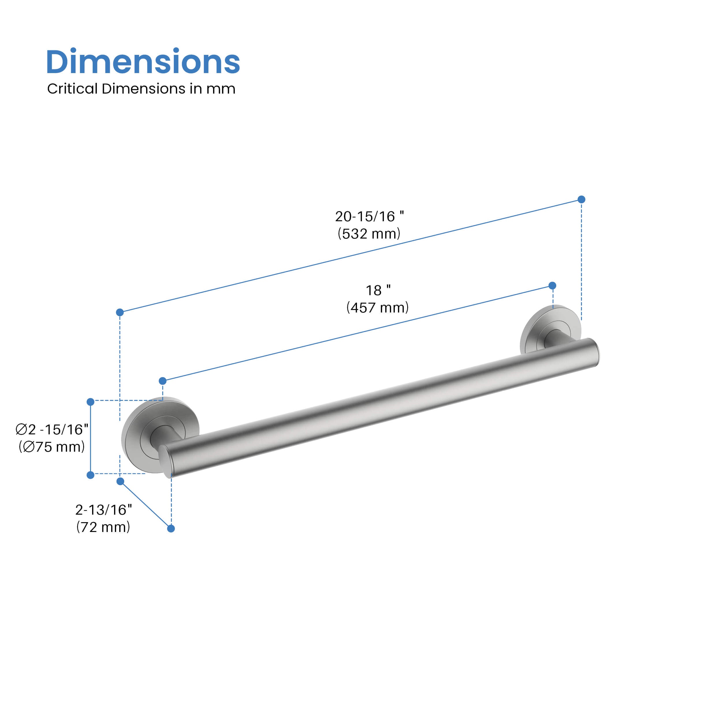 18" Stainless Steel Bathroom Safety Grab Bar - CGB-1118  - Shop at Home Craft Studio - 12