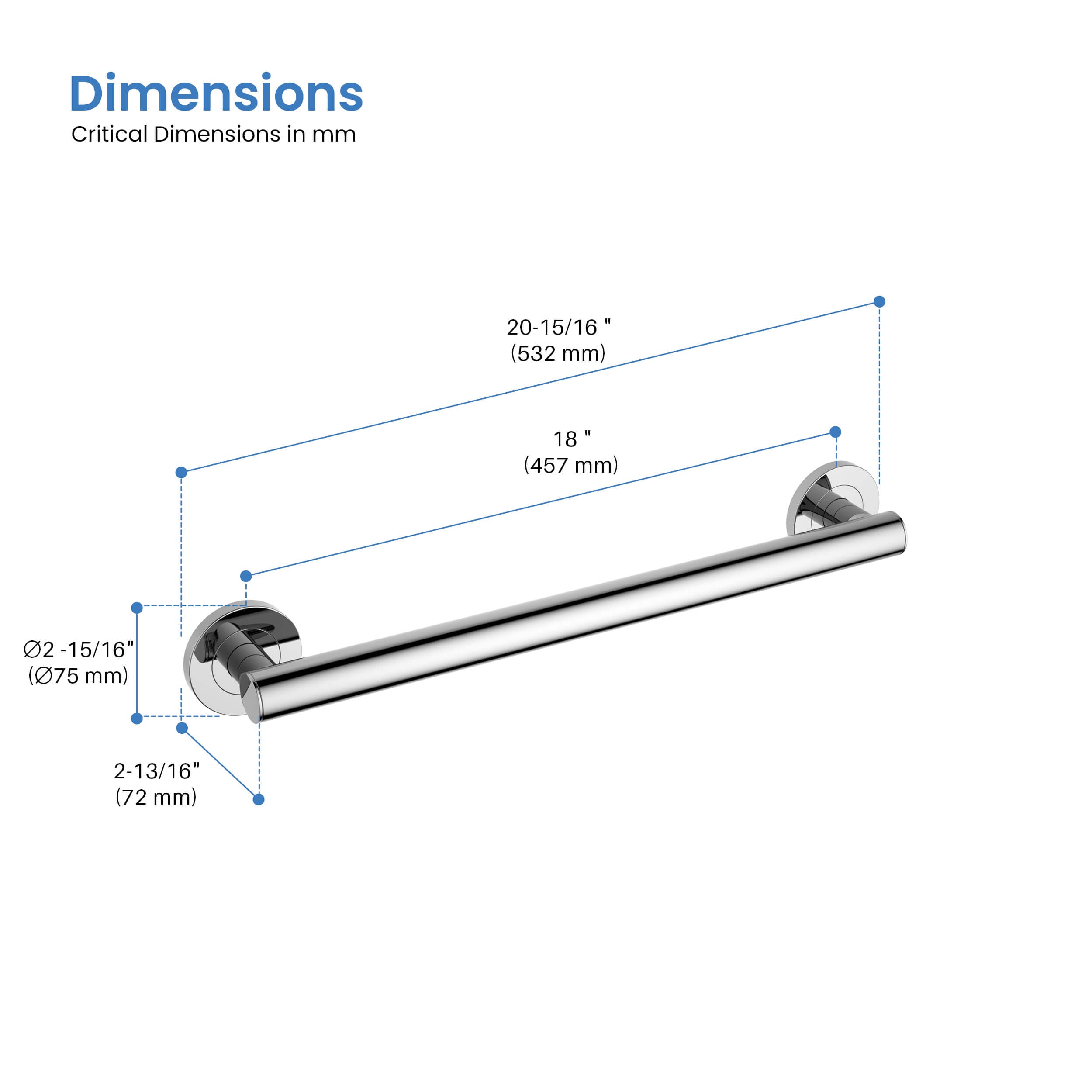 18" Stainless Steel Bathroom Safety Grab Bar - CGB-1118  - Shop at Home Craft Studio - 18