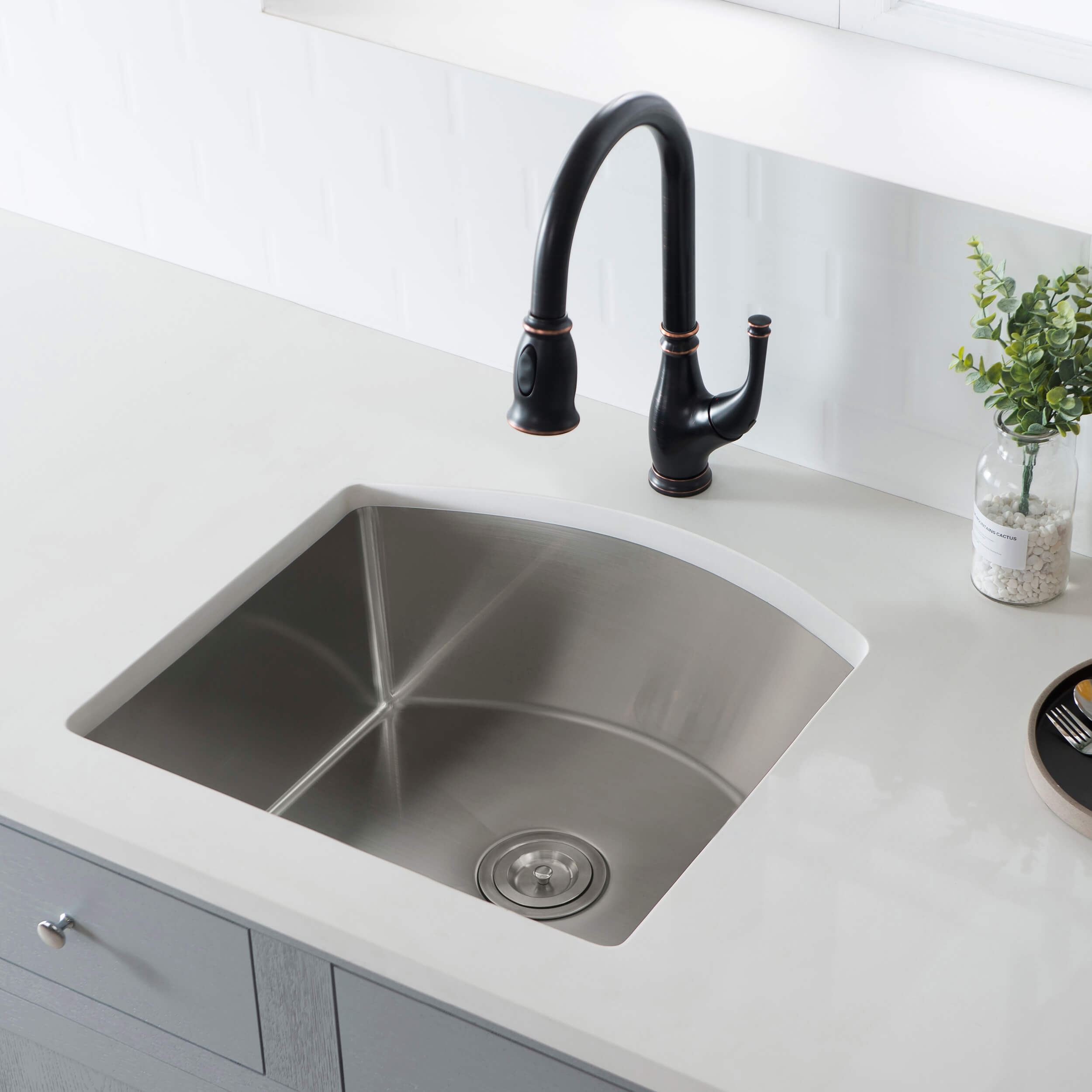 22" Handcrafted Undermount Single Bowl 16 gauge Stainless Steel D Shape Kitchen Sink - C1-22SD  - Shop at Home Craft Studio - 2