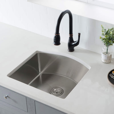 22" Handcrafted Undermount Single Bowl 16 gauge Stainless Steel D Shape Kitchen Sink - C1-22SD  - Shop at Home Craft Studio - 2