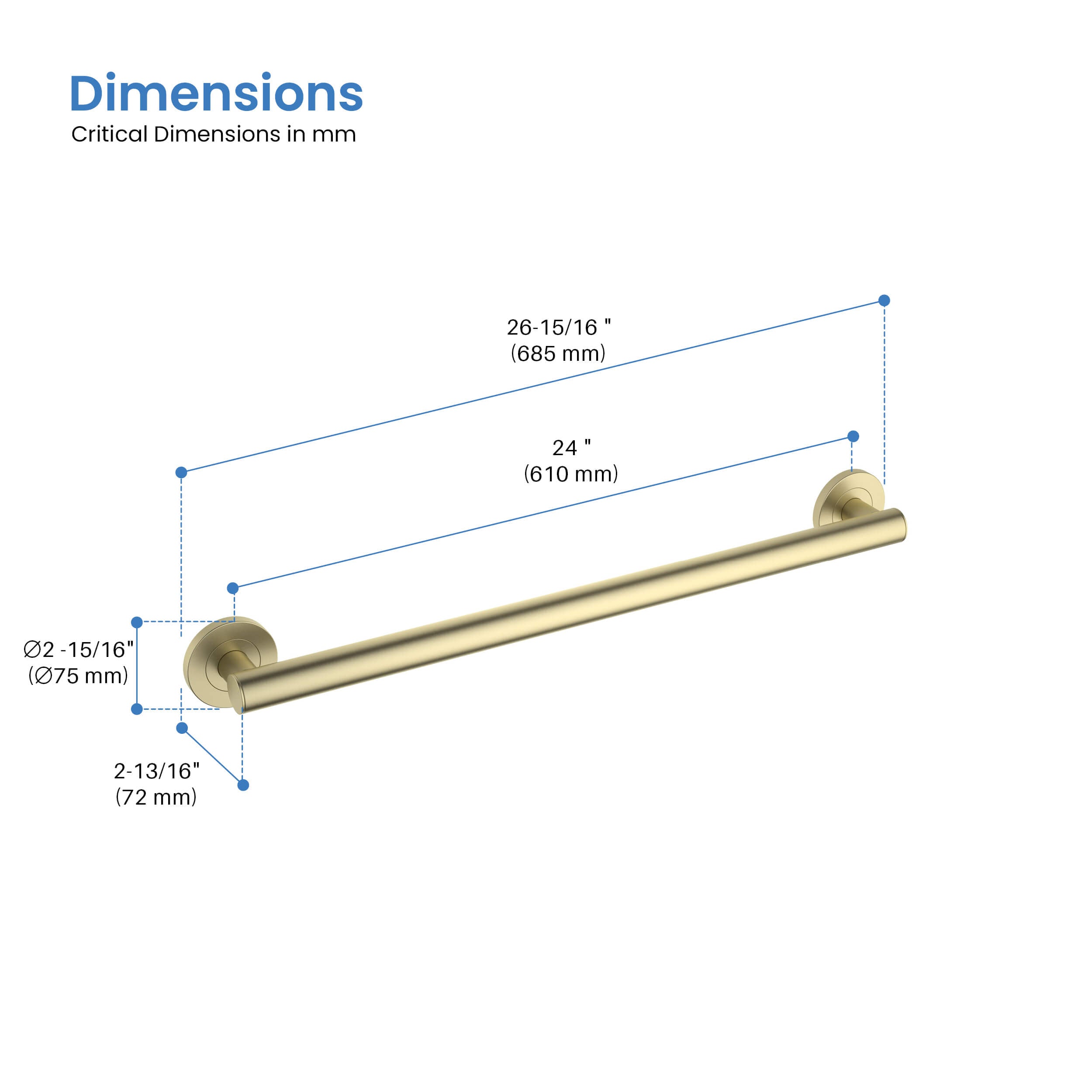 24" Stainless Steel Bathroom Safety Grab Bar - CGB-1124  - Shop at Home Craft Studio - 6