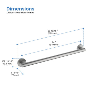 24" Stainless Steel Bathroom Safety Grab Bar - CGB-1124  - Shop at Home Craft Studio - 12