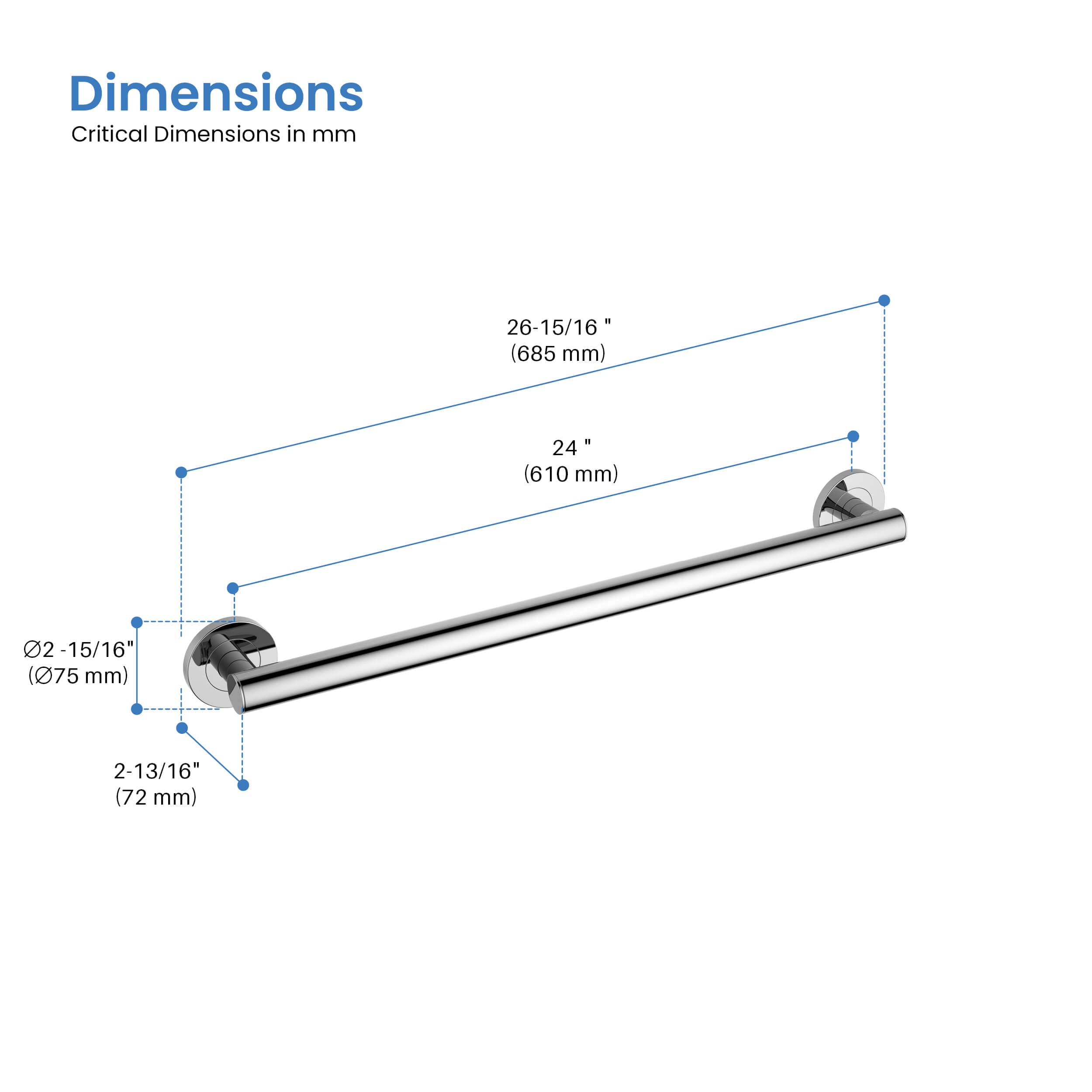 24" Stainless Steel Bathroom Safety Grab Bar - CGB-1124  - Shop at Home Craft Studio - 18