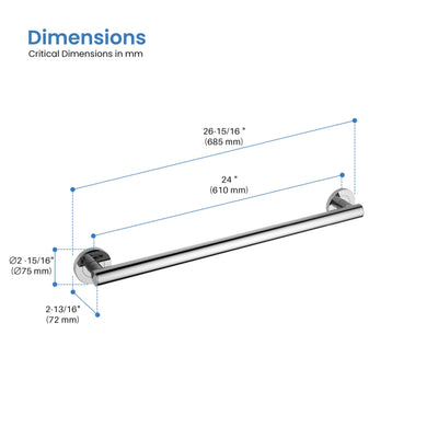 24" Stainless Steel Bathroom Safety Grab Bar - CGB-1124  - Shop at Home Craft Studio - 18