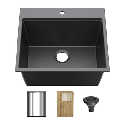 25" Top-Mount Workstation Single Bowl Quartz Kitchen Sink - C4-25TST  - Shop at Home Craft Studio - 1