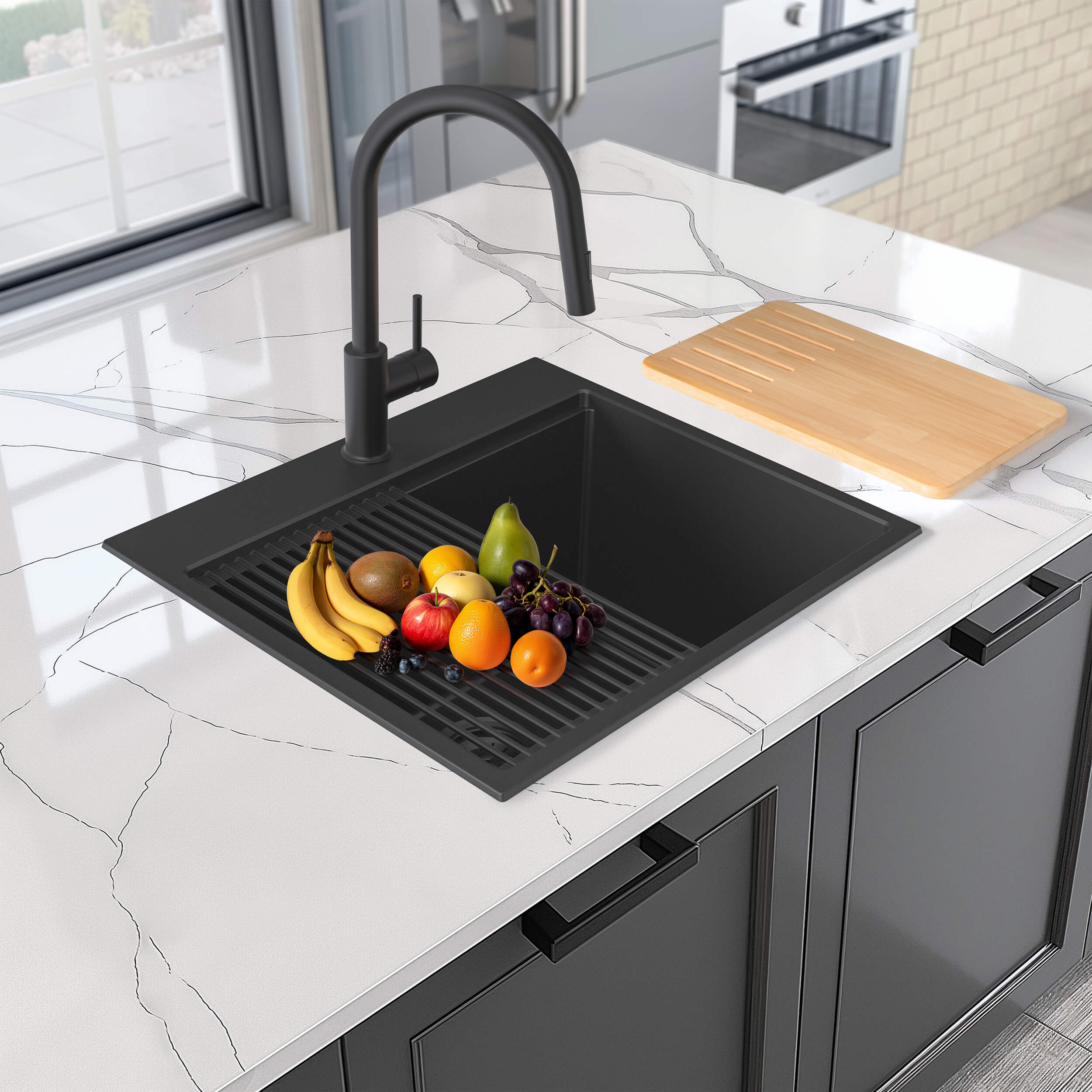 25" Top-Mount Workstation Single Bowl Quartz Kitchen Sink - C4-25TST  - Shop at Home Craft Studio - 3
