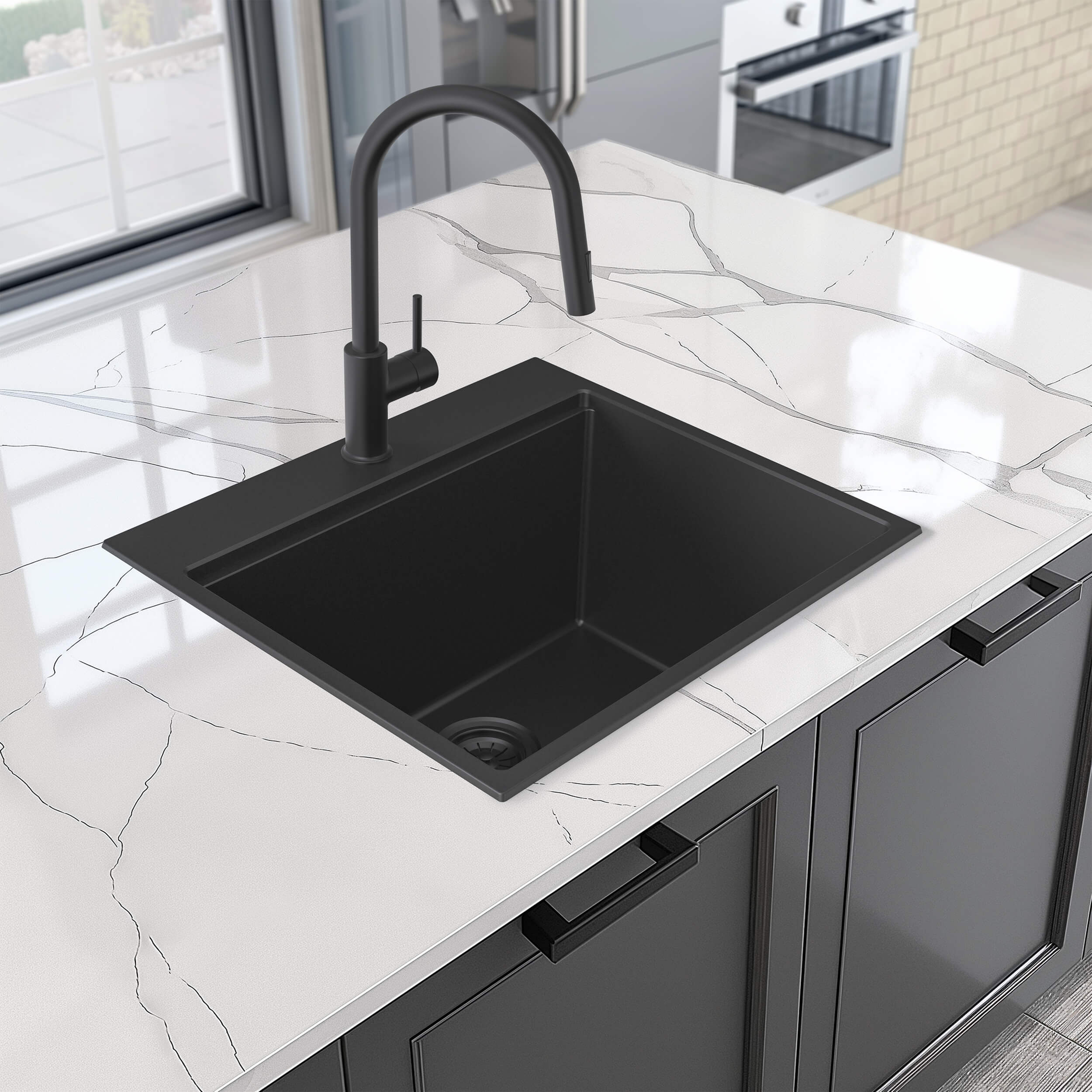 25" Top-Mount Workstation Single Bowl Quartz Kitchen Sink - C4-25TST  - Shop at Home Craft Studio - 4
