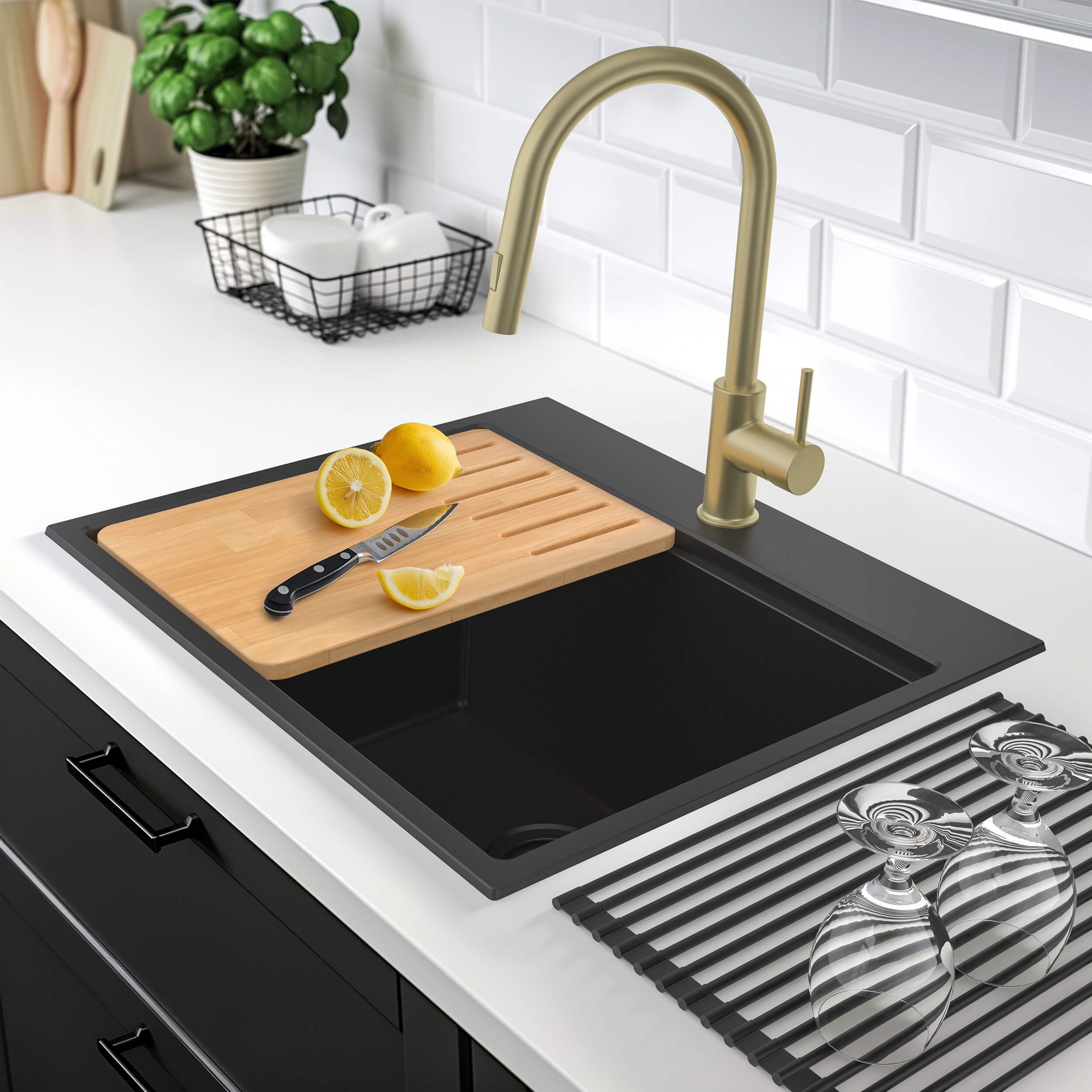 25" Top-Mount Workstation Single Bowl Quartz Kitchen Sink - C4-25TST  - Shop at Home Craft Studio - 5