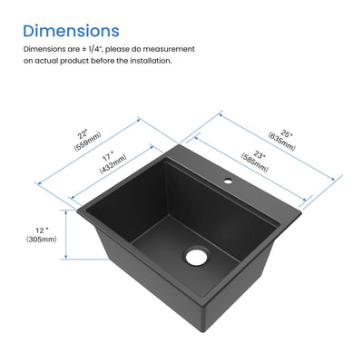25" Top-Mount Workstation Single Bowl Quartz Kitchen Sink - C4-25TST  - Shop at Home Craft Studio - 10