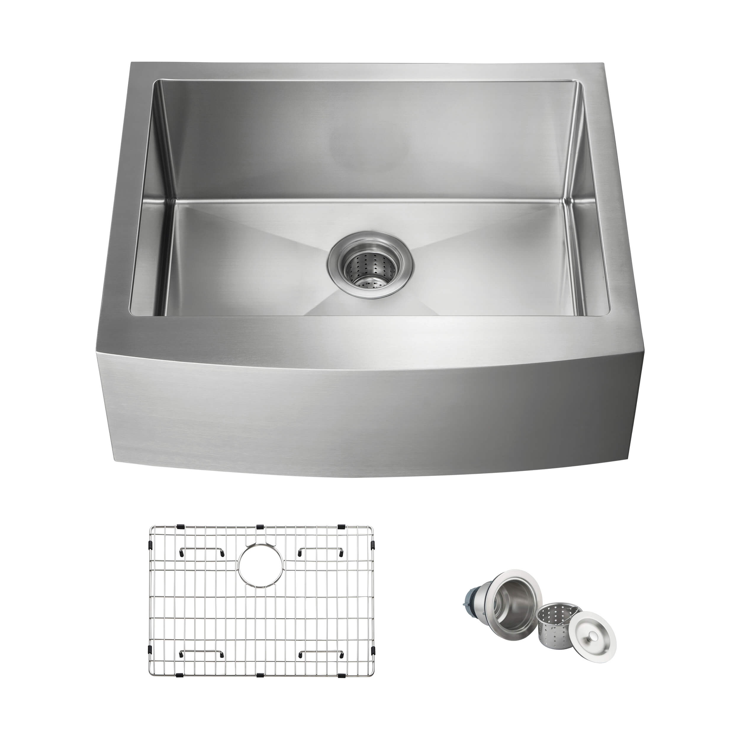 27" Handcrafted Farmhouse Apron Single Bowl Stainless Steel Kitchen Sink - C1-27SF  - Shop at Home Craft Studio - 1
