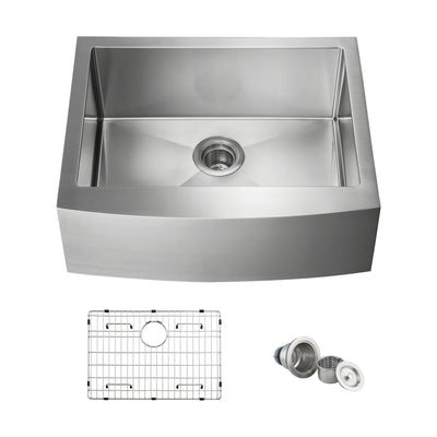 27" Handcrafted Farmhouse Apron Single Bowl Stainless Steel Kitchen Sink - C1-27SF  - Shop at Home Craft Studio - 1