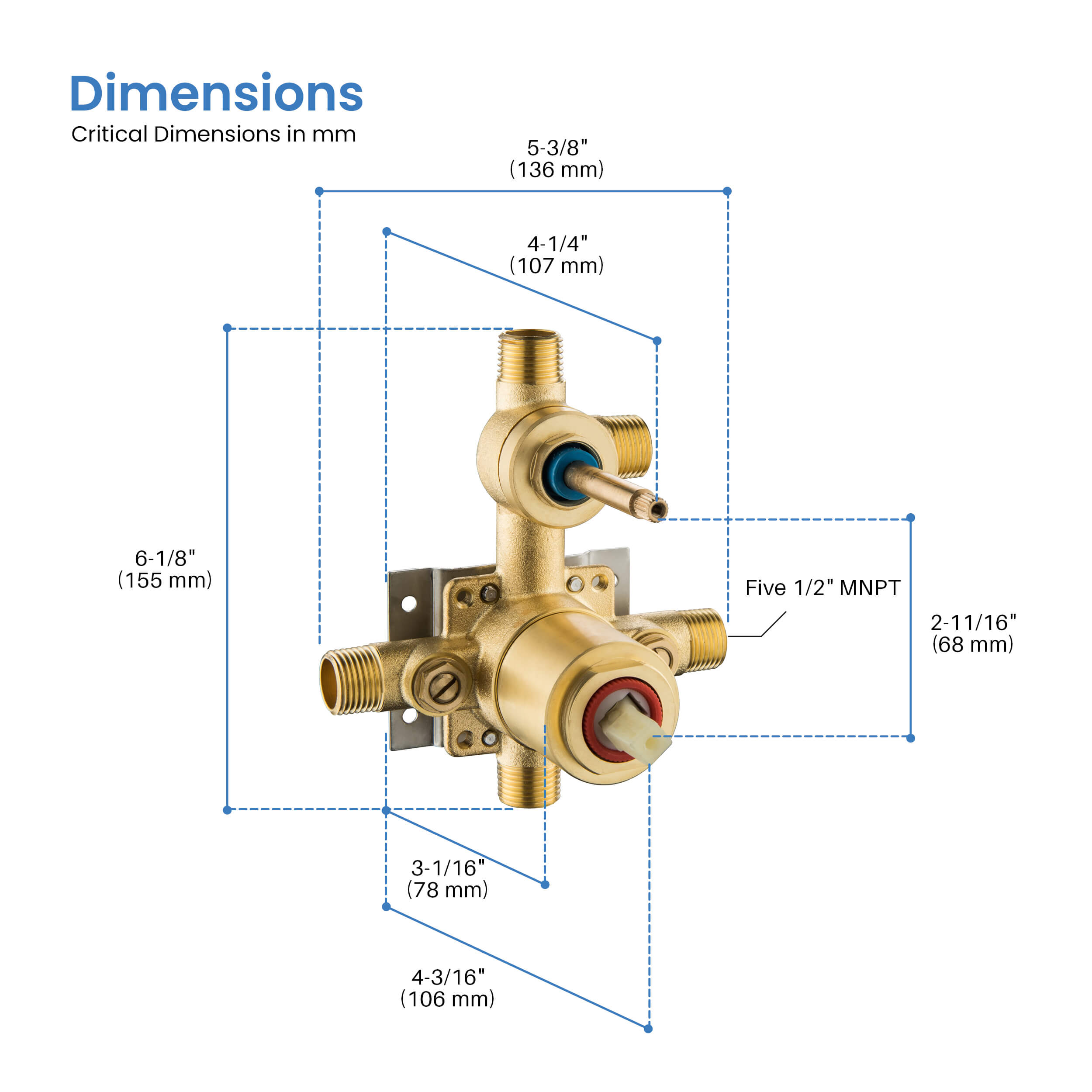 3 Function Pressure Balance Shower System Rough-in Valve with Cartridge - SV1-3  - Shop at Home Craft Studio - 4