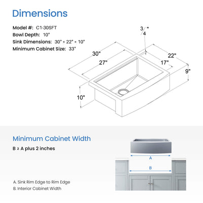 30" Farmhouse Apron Single Bowl Stainless Steel Workstation Kitchen Sink - C1-30SFT  - Shop at Home Craft Studio - 7