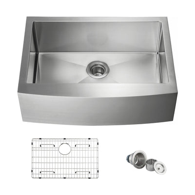 30" Handcrafted Farmhouse Apron Single Bowl Stainless Steel Kitchen Sink - C1-30SF  - Shop at Home Craft Studio - 1