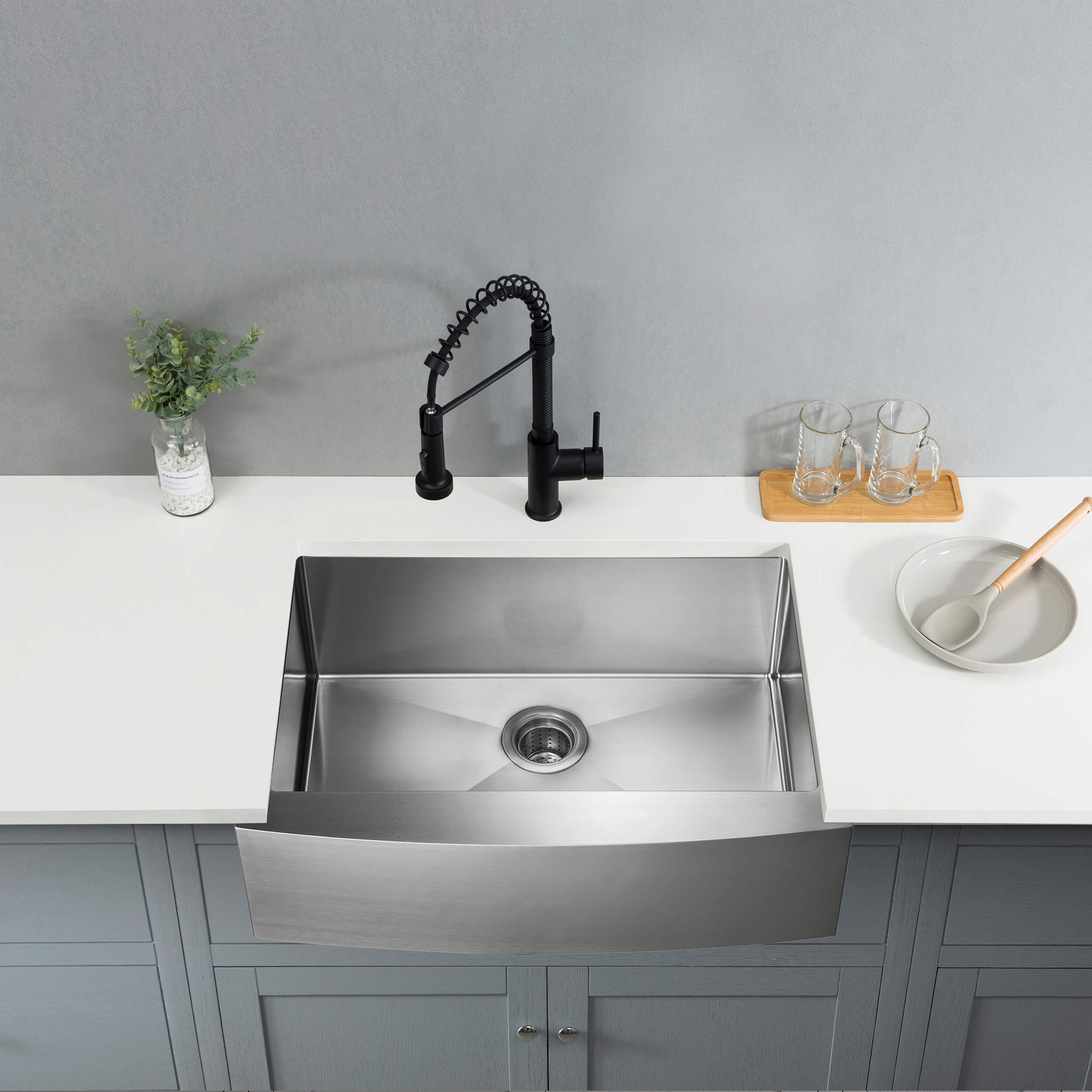 30" Handcrafted Farmhouse Apron Single Bowl Stainless Steel Kitchen Sink - C1-30SF  - Shop at Home Craft Studio - 3