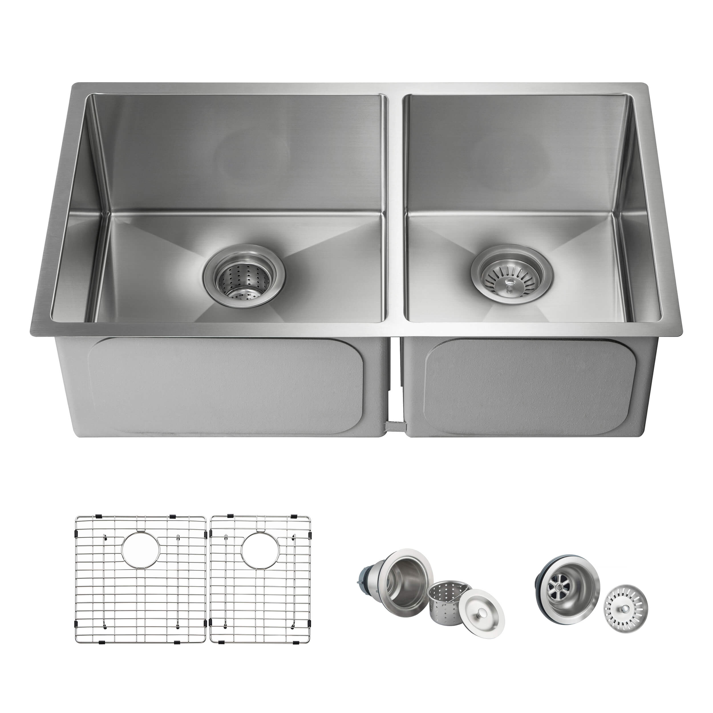 32 3/4" Handcrafted Undermount Double Bowl Stainless Steel Kitchen Sink - C1-33DBS  - Shop at Home Craft Studio - 1