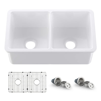 32" Fireclay Double Bowl Undermount Kitchen Sink - C2-32D  - Shop at Home Craft Studio - 1