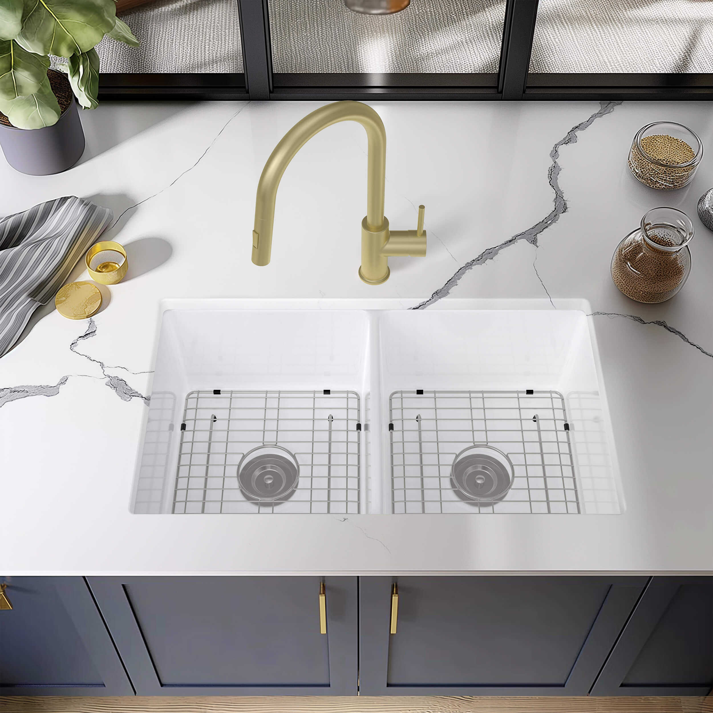 32" Fireclay Double Bowl Undermount Kitchen Sink - C2-32D  - Shop at Home Craft Studio - 2