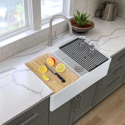 33" Fireclay Double Bowl  Farmhouse Kitchen Workstation Sink - C2-33DFT  - Shop at Home Craft Studio - 2