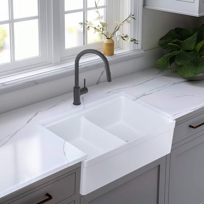 33" Fireclay Double Bowl  Farmhouse Kitchen Workstation Sink - C2-33DFT  - Shop at Home Craft Studio - 9