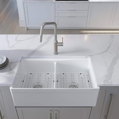 33" Fireclay Double Bowl  Farmhouse Kitchen Workstation Sink - C2-33DFT  - Shop at Home Craft Studio - 11
