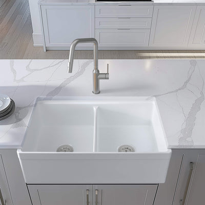 33" Fireclay Double Bowl  Farmhouse Kitchen Workstation Sink - C2-33DFT  - Shop at Home Craft Studio - 12