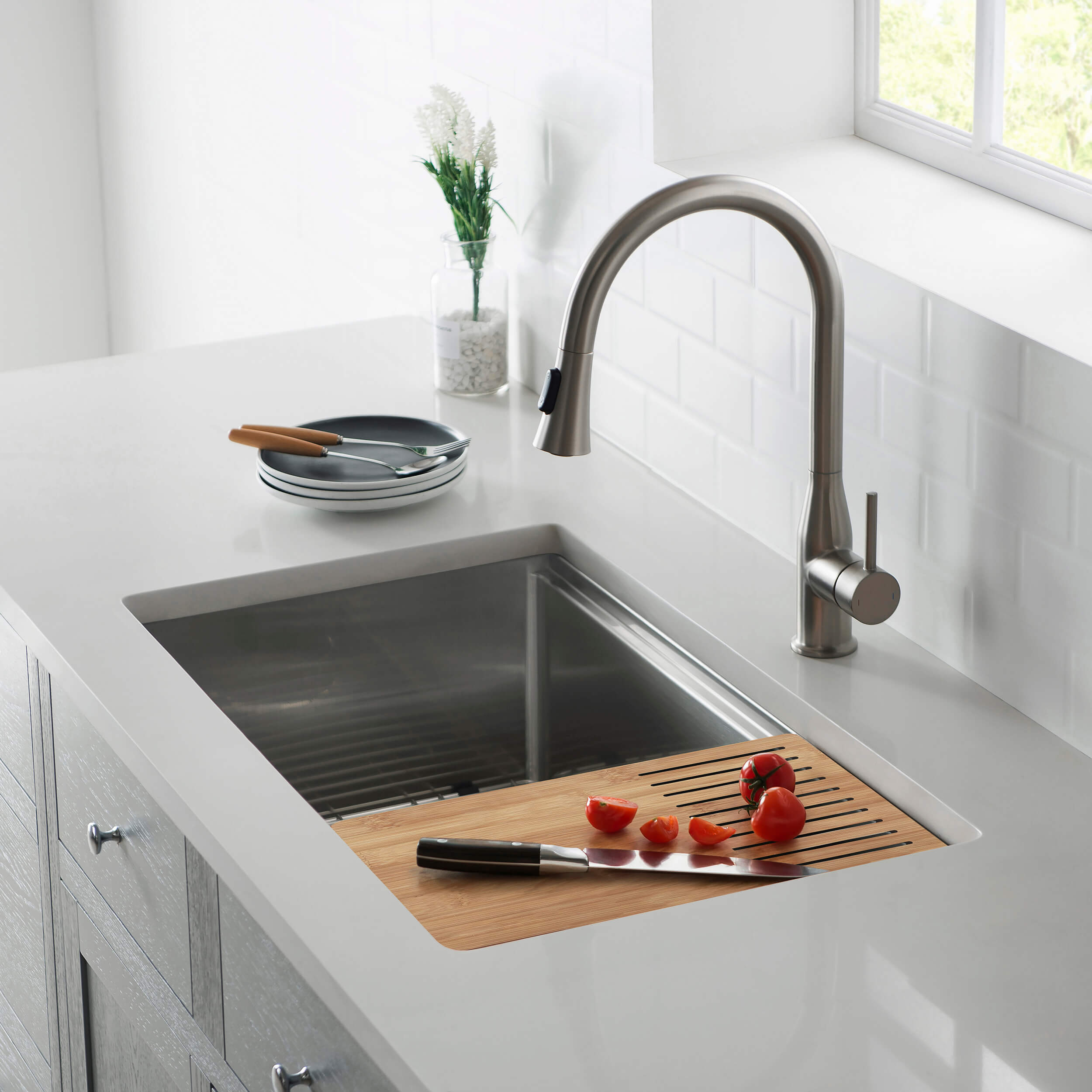 33" Handcrafted 316 Marine Grade Stainless Steel Single Bowl Workstation Undermount Kitchen Sink - C3-33ST  - Shop at Home Craft Studio - 2