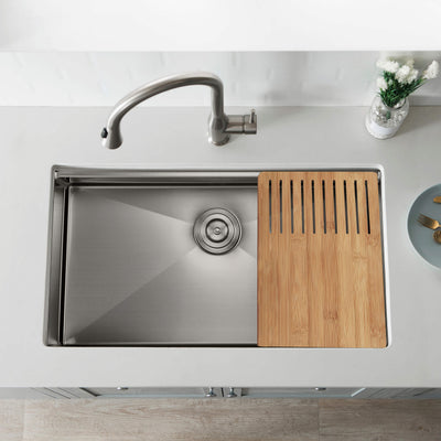 33" Handcrafted 316 Marine Grade Stainless Steel Single Bowl Workstation Undermount Kitchen Sink - C3-33ST  - Shop at Home Craft Studio - 4