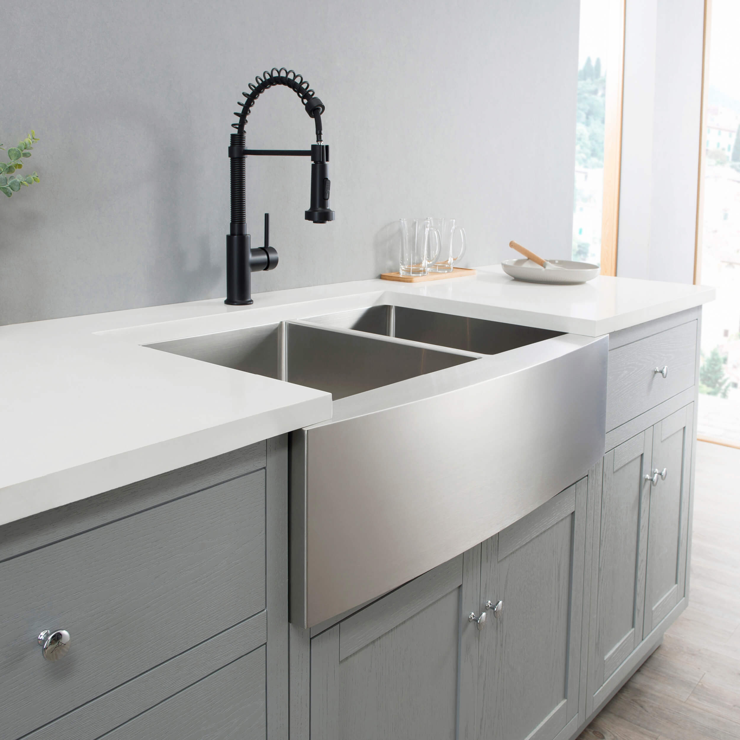 33" Handcrafted Farmhouse Apron Double Bowl Stainless Steel Kitchen Sink - C1-33DF  - Shop at Home Craft Studio - 3