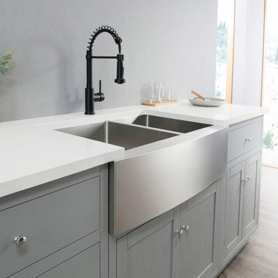 33" Handcrafted Farmhouse Apron Double Bowl Stainless Steel Kitchen Sink - C1-33DF  - Shop at Home Craft Studio - 3