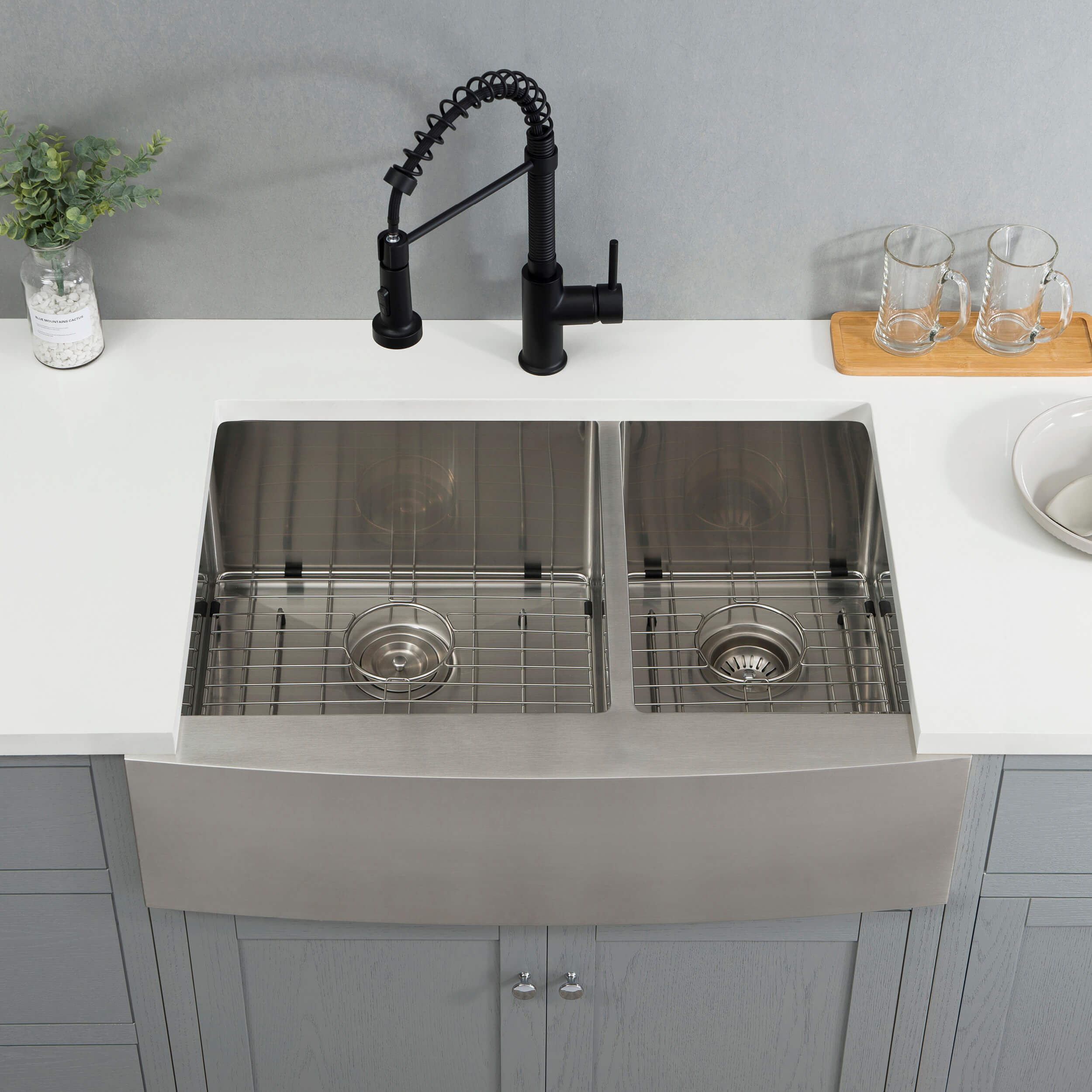 33" Handcrafted Farmhouse Apron Double Bowl Stainless Steel Kitchen Sink - C1-33DF  - Shop at Home Craft Studio - 4