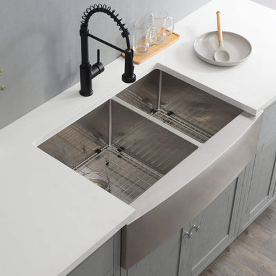 33" Handcrafted Farmhouse Apron Double Bowl Stainless Steel Kitchen Sink - C1-33DF  - Shop at Home Craft Studio - 6