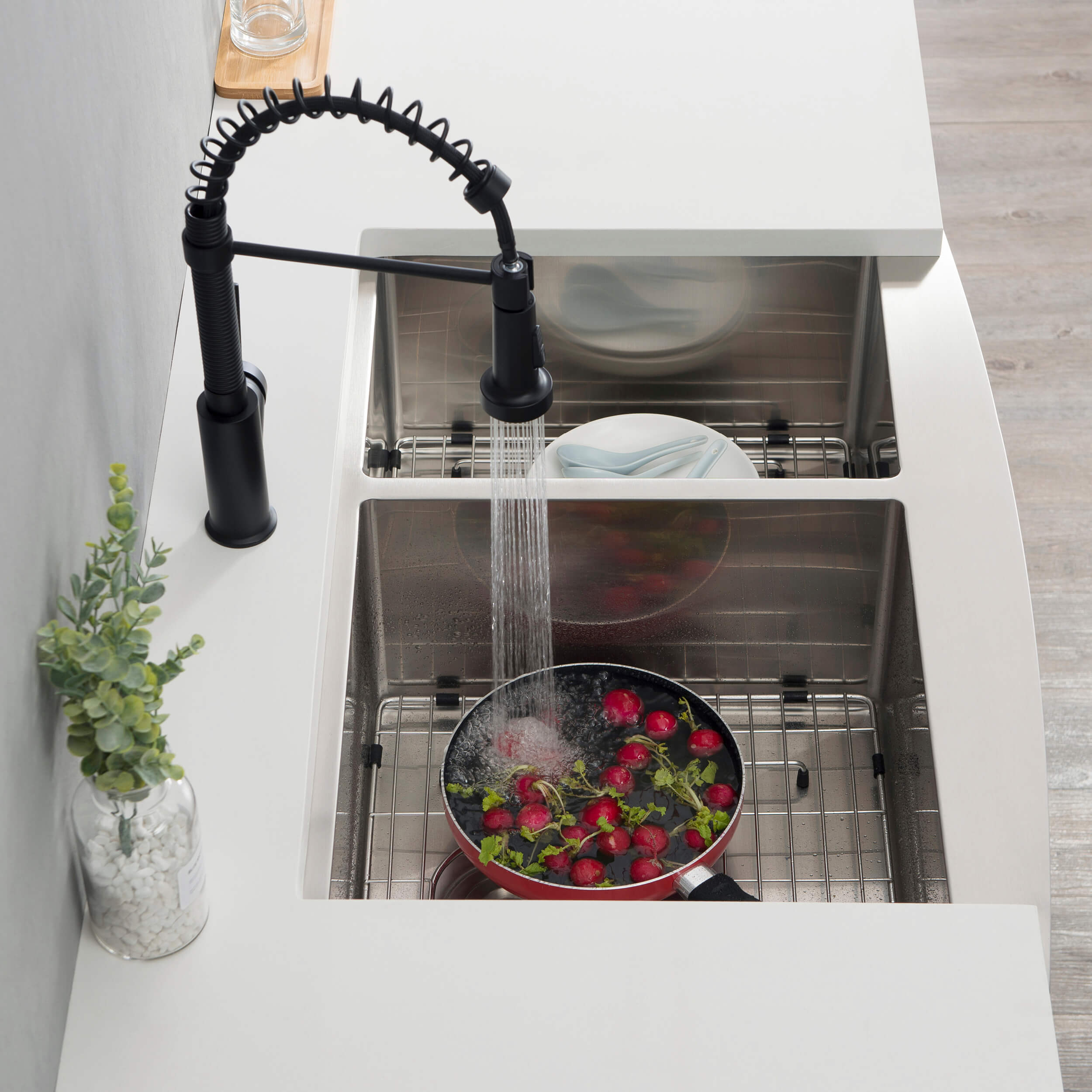33" Handcrafted Farmhouse Apron Double Bowl Stainless Steel Kitchen Sink - C1-33DF  - Shop at Home Craft Studio - 7