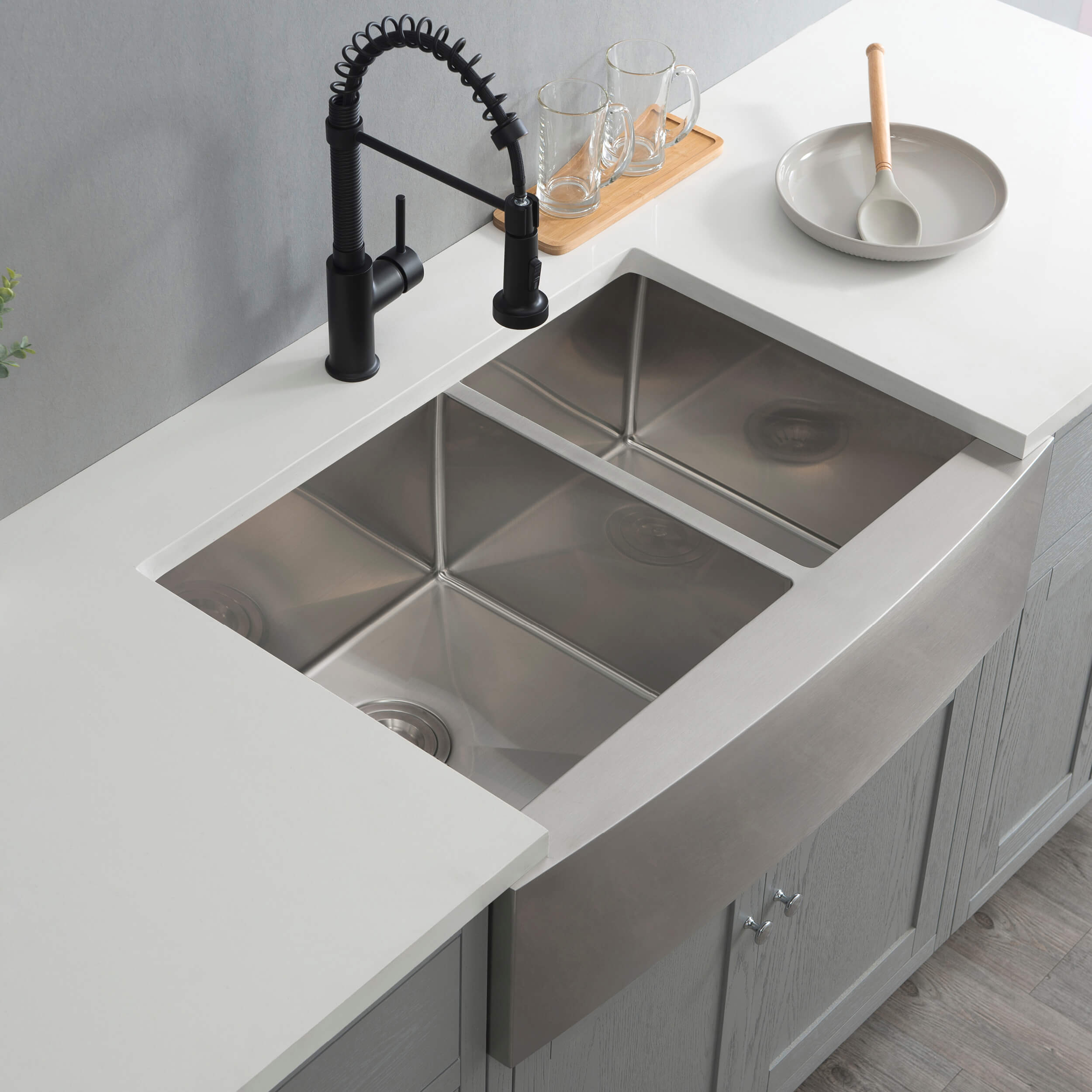 33" Handcrafted Farmhouse Apron Double Bowl Stainless Steel Kitchen Sink - C1-33DF  - Shop at Home Craft Studio - 8