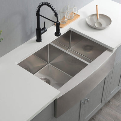 33" Handcrafted Farmhouse Apron Double Bowl Stainless Steel Kitchen Sink - C1-33DF  - Shop at Home Craft Studio - 8