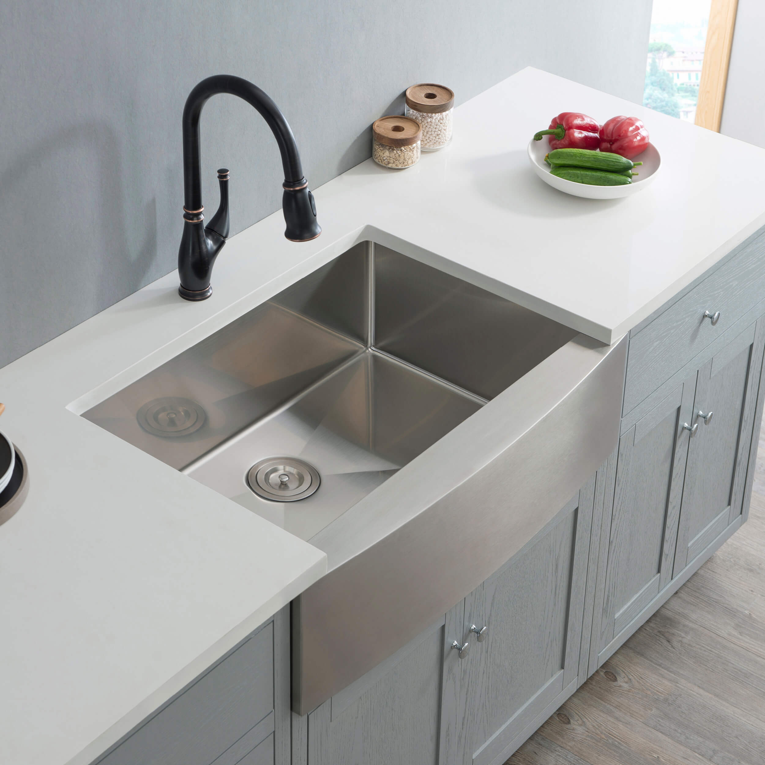 33" Handcrafted Farmhouse Apron Single Bowl Stainless Steel Kitchen Sink - C1-33SF  - Shop at Home Craft Studio - 2
