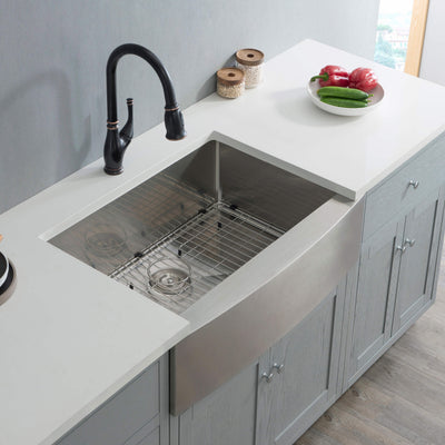 33" Handcrafted Farmhouse Apron Single Bowl Stainless Steel Kitchen Sink - C1-33SF  - Shop at Home Craft Studio - 3