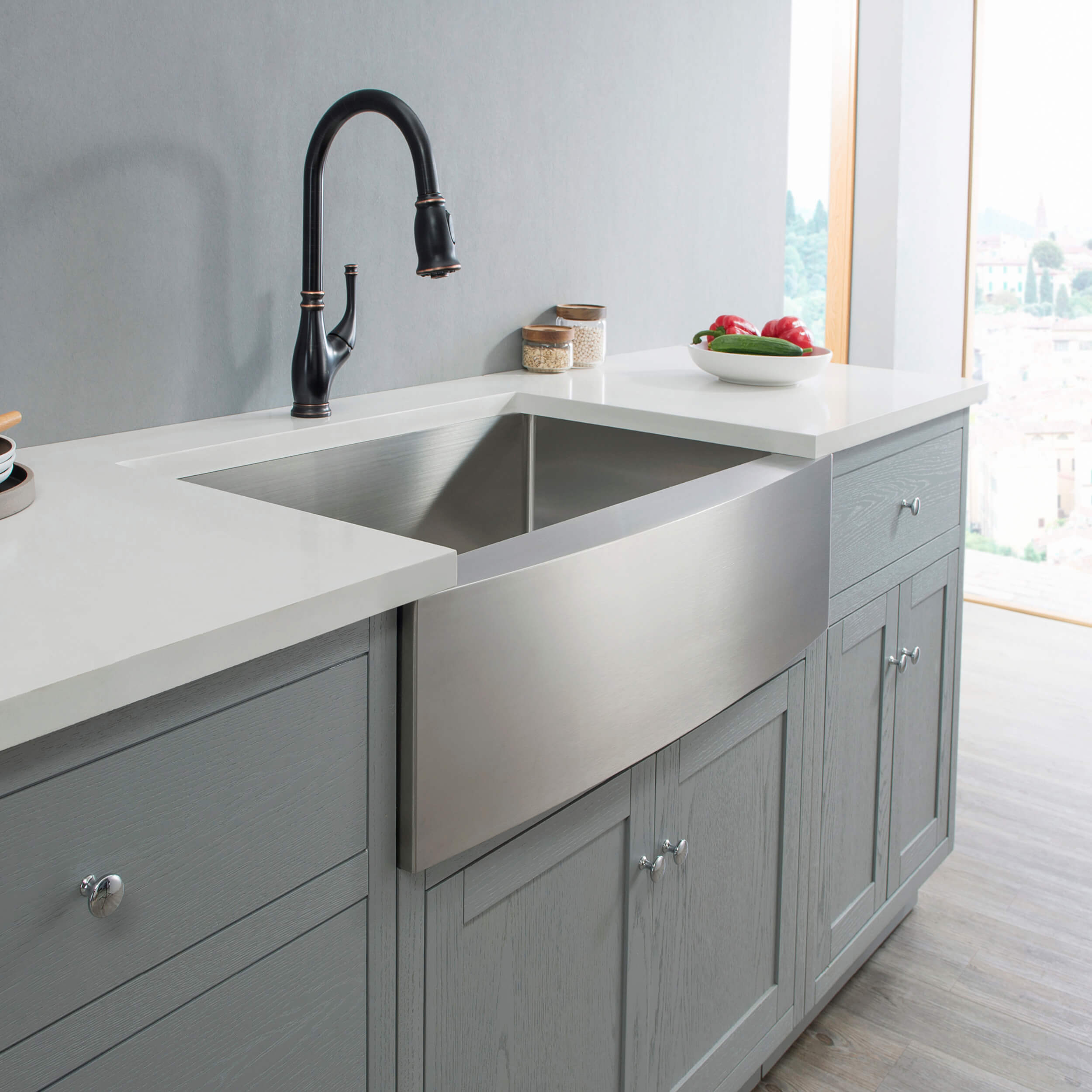 33" Handcrafted Farmhouse Apron Single Bowl Stainless Steel Kitchen Sink - C1-33SF  - Shop at Home Craft Studio - 4