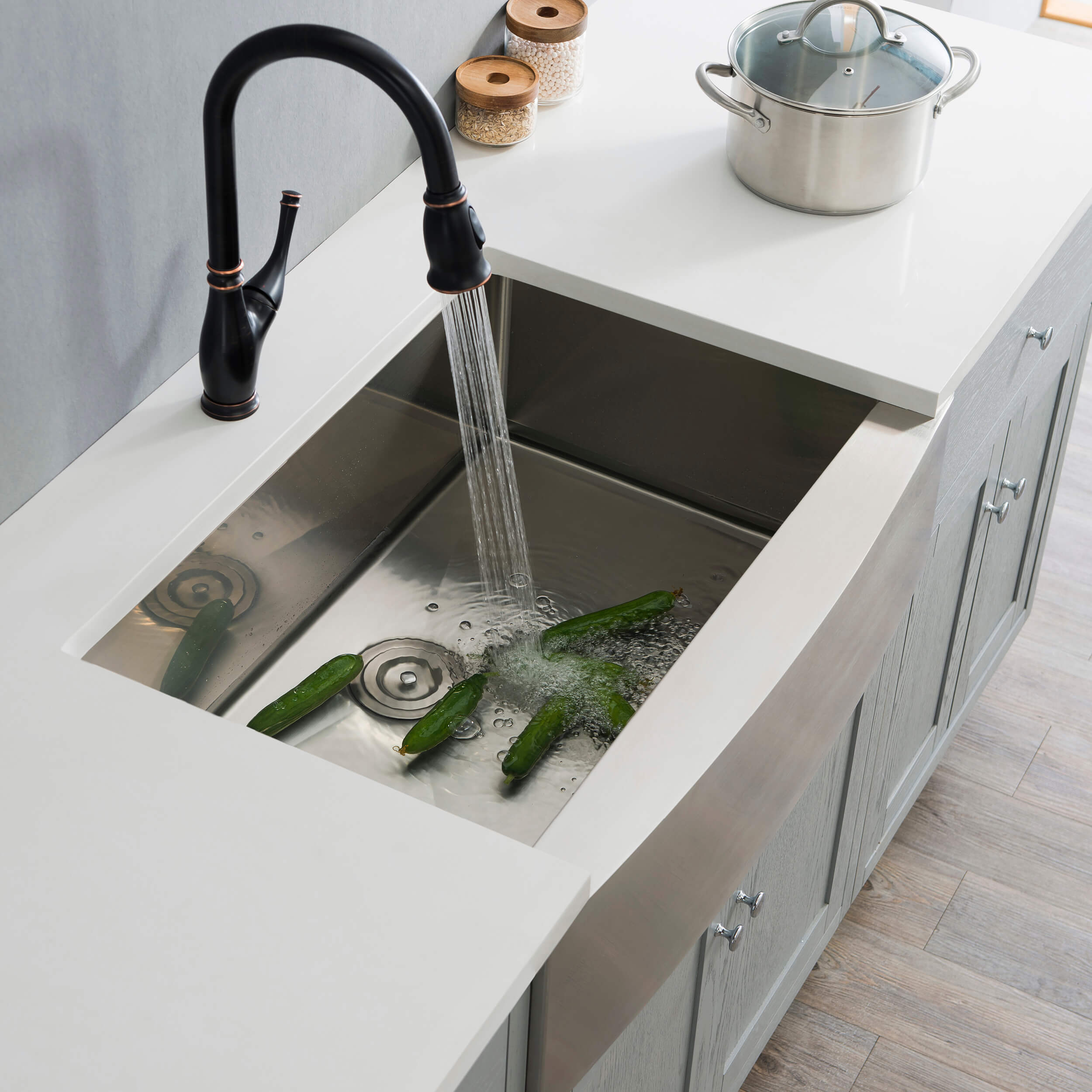 33" Handcrafted Farmhouse Apron Single Bowl Stainless Steel Kitchen Sink - C1-33SF  - Shop at Home Craft Studio - 5
