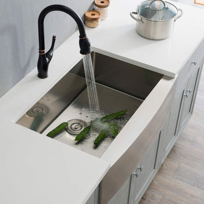33" Handcrafted Farmhouse Apron Single Bowl Stainless Steel Kitchen Sink - C1-33SF  - Shop at Home Craft Studio - 5