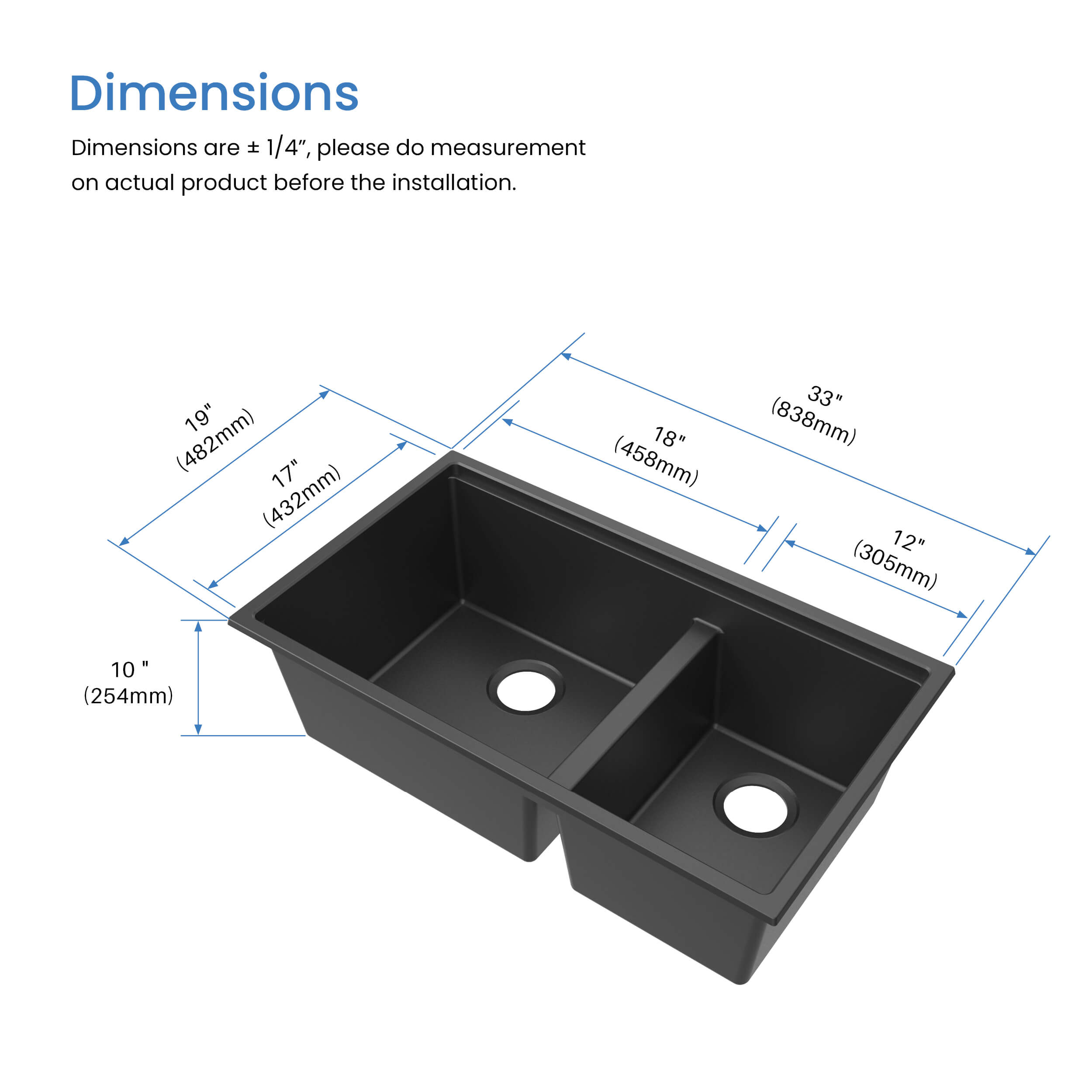 33" Undermount Workstation Double Bowl Quartz Kitchen Sink - C4-33DT  - Shop at Home Craft Studio - 8