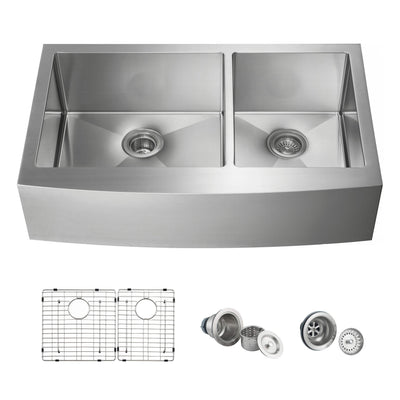 36" Handcrafted Farmhouse Apron Double Bowl Stainless Steel Kitchen Sink - C1-36DF  - Shop at Home Craft Studio - 1