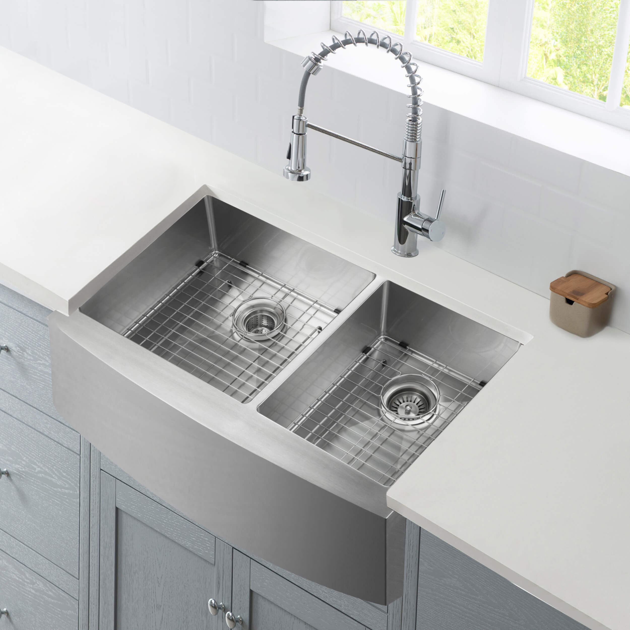36" Handcrafted Farmhouse Apron Double Bowl Stainless Steel Kitchen Sink - C1-36DF  - Shop at Home Craft Studio - 4