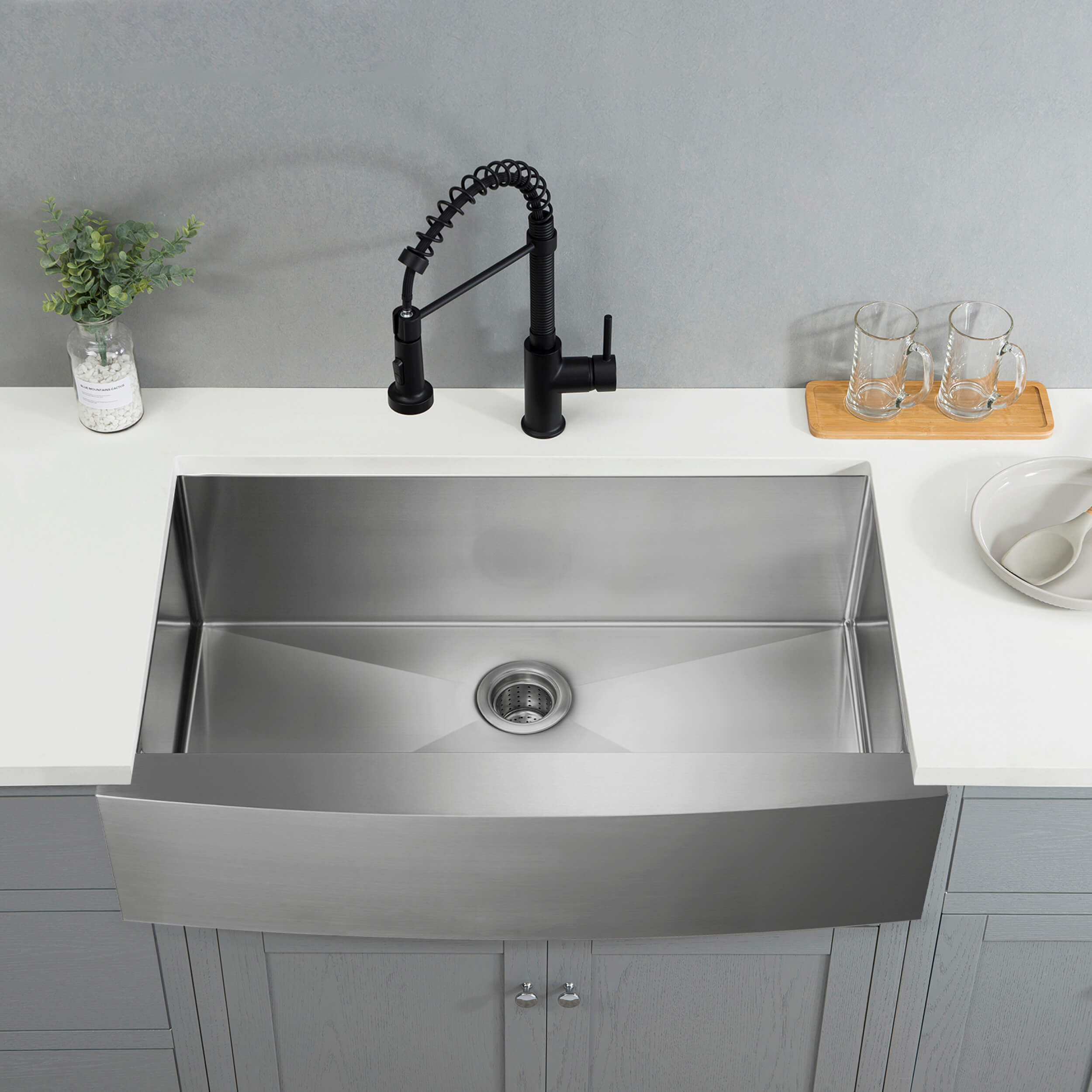 36" Handcrafted Farmhouse Apron Single Bowl Stainless Steel Kitchen Sink - C1-36SF  - Shop at Home Craft Studio - 3