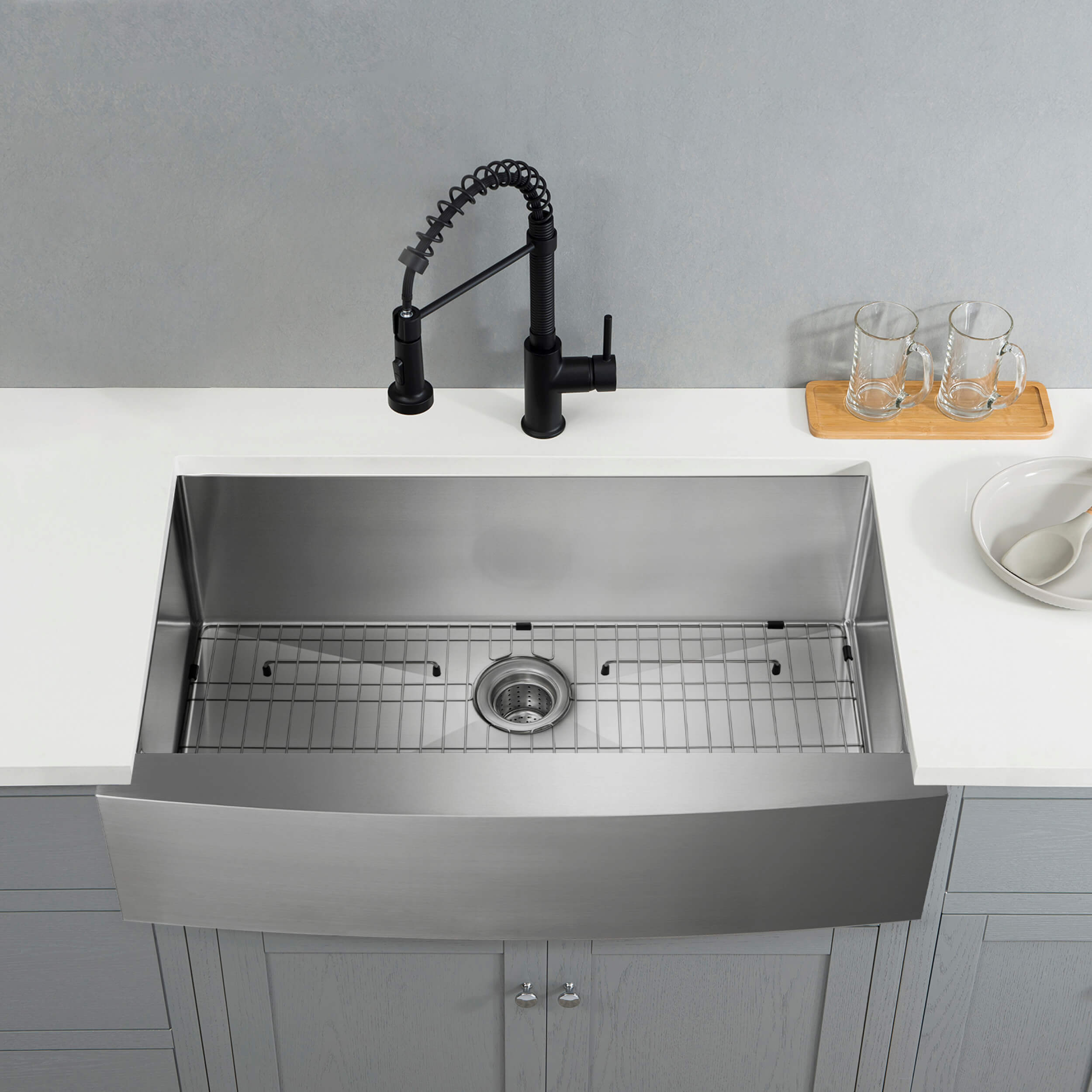 36" Handcrafted Farmhouse Apron Single Bowl Stainless Steel Kitchen Sink - C1-36SF  - Shop at Home Craft Studio - 4