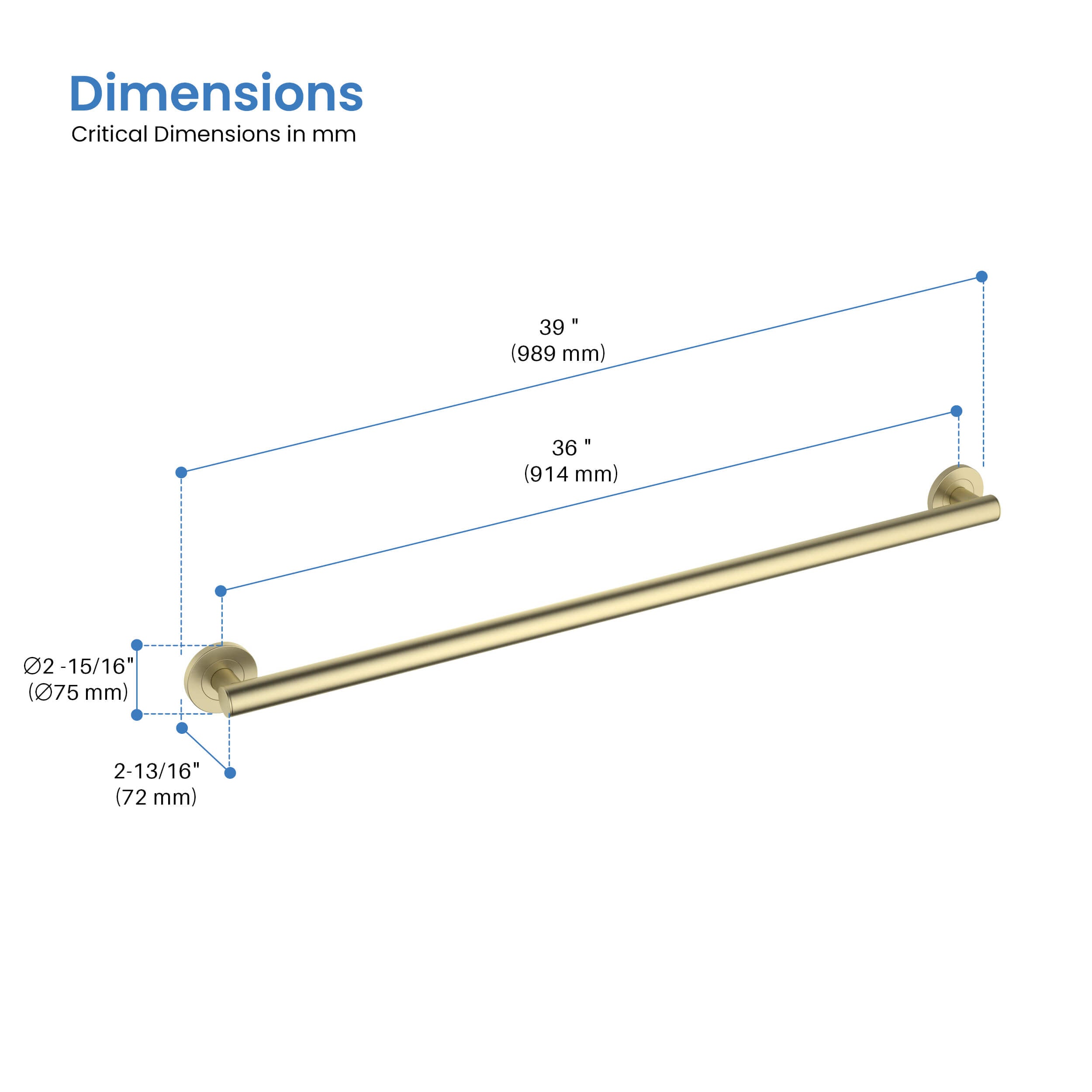36" Stainless Steel Bathroom Safety Grab Bar - CGB-1136  - Shop at Home Craft Studio - 6