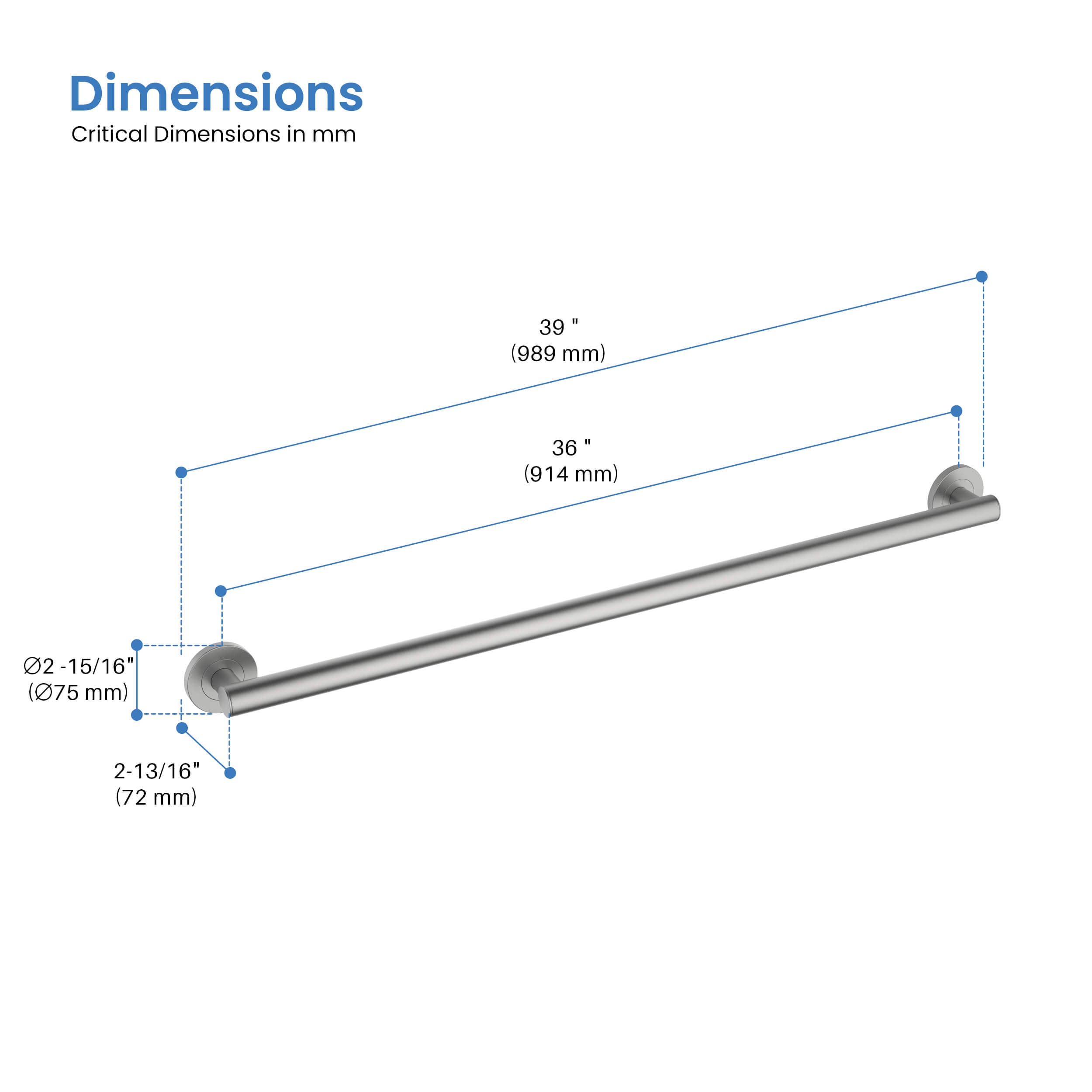 36" Stainless Steel Bathroom Safety Grab Bar - CGB-1136  - Shop at Home Craft Studio - 12