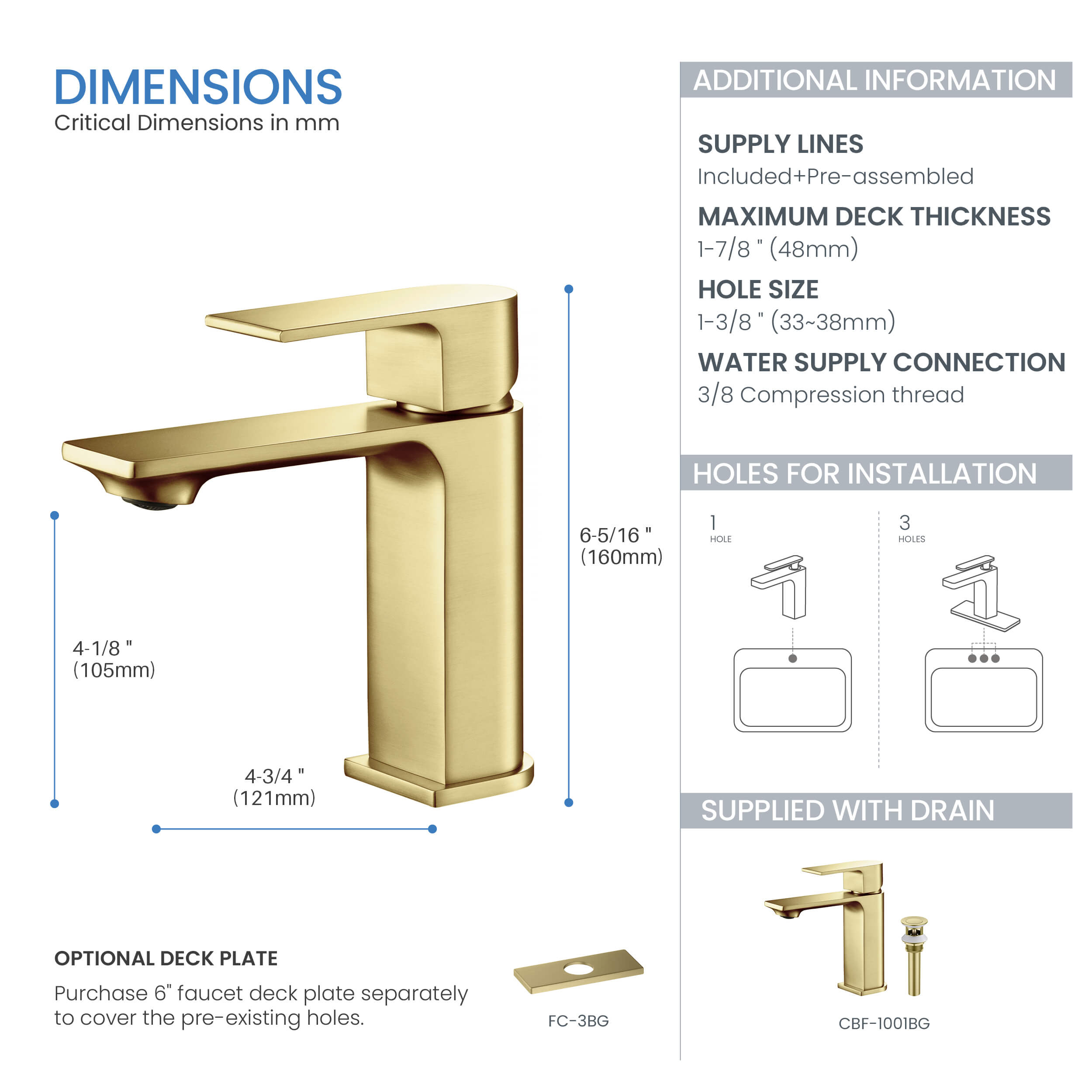 Aurora Single Handle Bathroom Vanity Sink Faucet with Pop Up Drain CBF-1001  - Shop at Home Craft Studio - 6